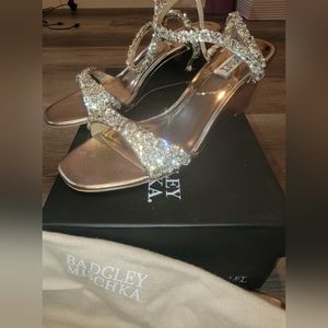 Badgley Mischka crystal wedge heels